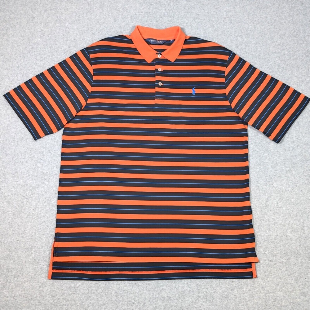 Polo Golf Ralph Lauren Mens Large Polo Shirt Peru Pima Cotton Orange Black